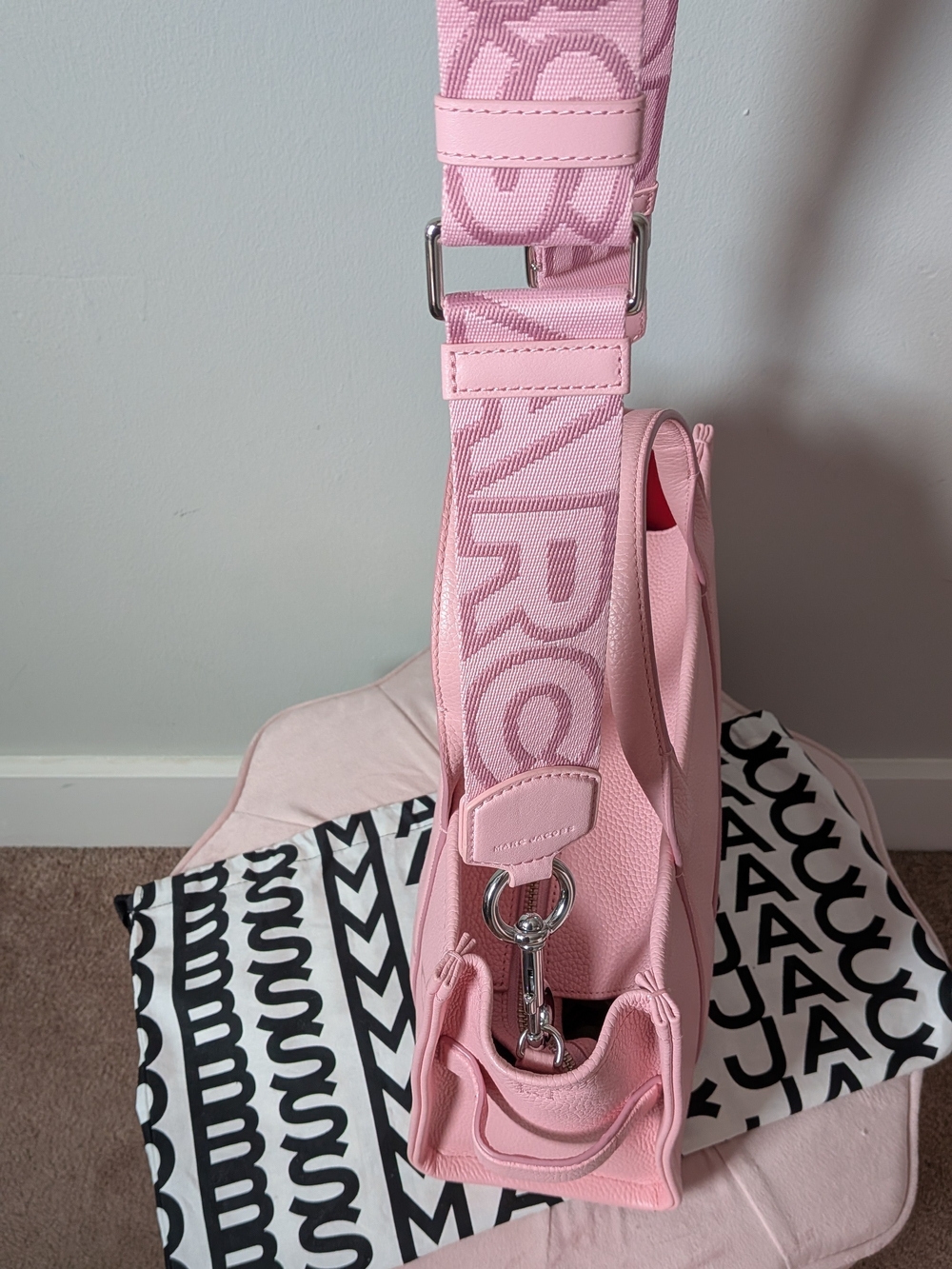 Marc Jacobs Medium Leather Tote Bag Matching Set In Ribbon Pink With Wallet ππ - Picture 10 of 15